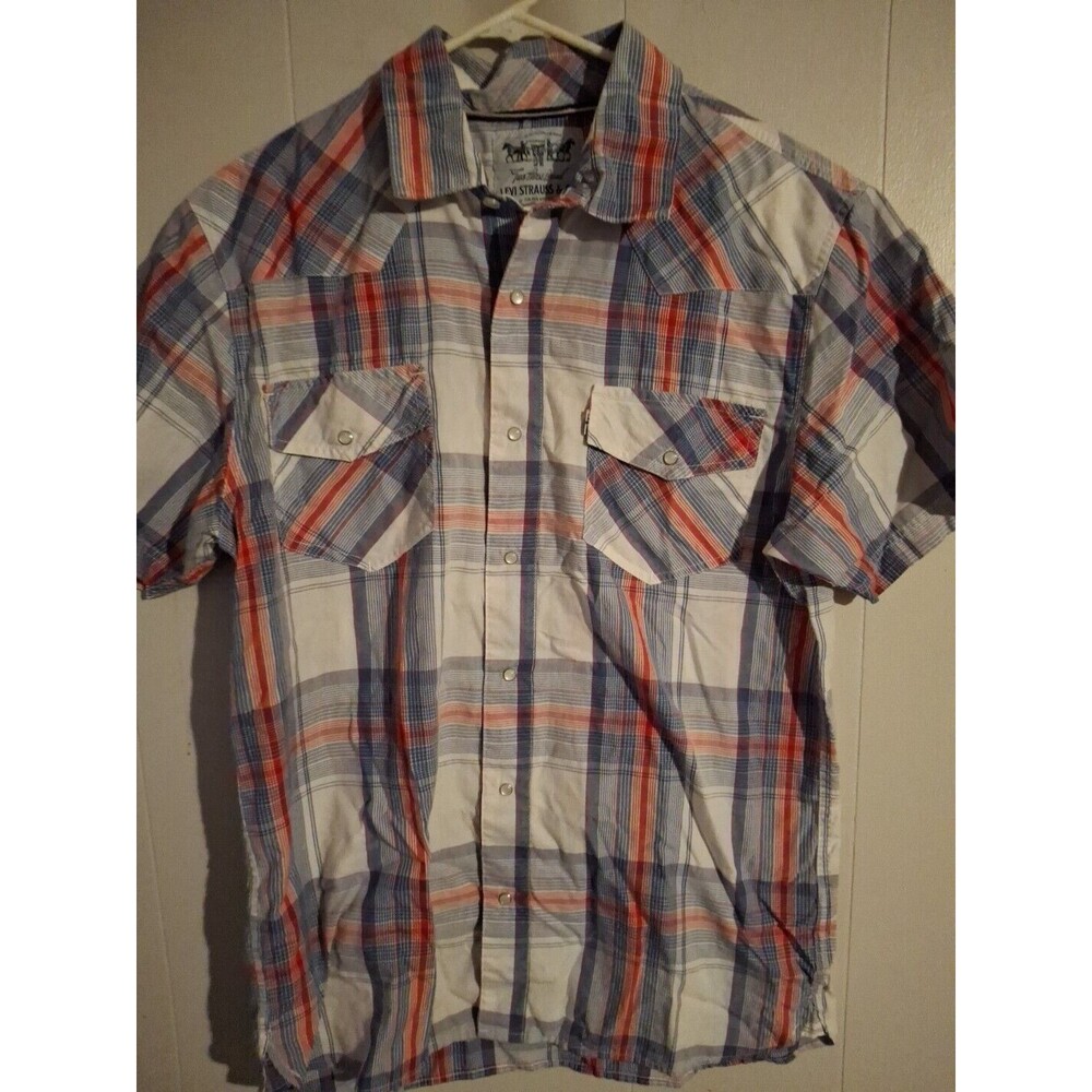 Levis Two Horse Brand Men's  Short Sleeve Pearl Snap SZ L